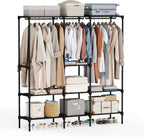Portable Wardrobe Closet with Hanging Rods, 49 Inch Portable Clothing Rack with Shelves, Heavy Duty Clothes Rack, Freestanding Closet Organizer, 49 L x 15.7 W x 71.65 H