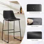 Counter Height Bar Stools Set of 4, 30 inch Height Stool Faux Leather Barstools with Back, Armless Kitchen Island Countertop Comfortable Modern Chairs with Metal Legs, Elegant Black