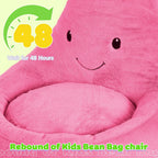 Kids Bean Bag Chair, Stuffed Toddler Couch with Faux Rabbit Fur Cover for Teens & Kids, Comfy Lazy Sofa Chair for Reader, Living Room, Bedroom, Aged 4-12 Years, 24 Inch, Rose Red