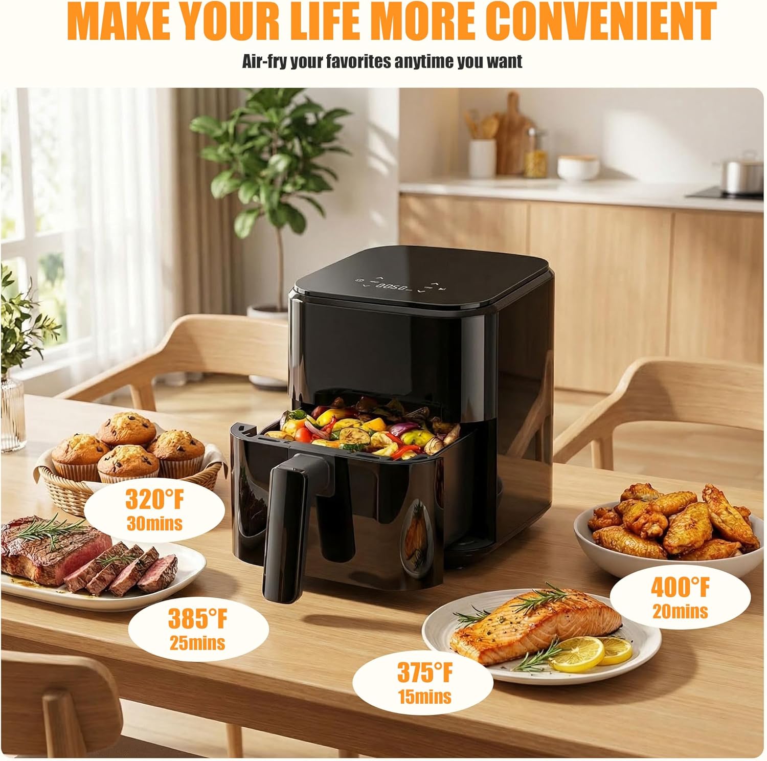 Air Fryer, Compact Digital 3 Qt Airfryer with Auto Shut-Off, Quick & Easy Meals in Minutes with Nonstick & Dishwasher Safe Basket, Ideal for Small Spaces