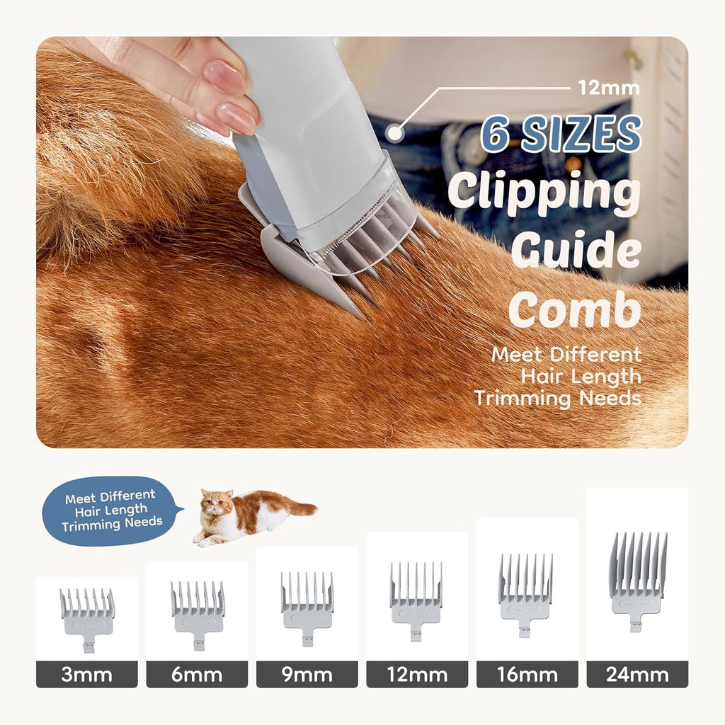 2.5L Pet Grooming Vacuum Kit, 3 Adjustable Suction Modes, 5 Professional Grooming Tools with Cordless Low Noise Dog & Cat Hair Clippers, Classic Gray