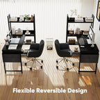 L Shaped Desk Corner Computer Table 47 Inch, L-Shaped Gaming Desks with Storage Shelf Reversible, Wood Tables with Side Bag Adjustable Feet for 2 Monitors Small Space Home Office Bedroom, Black