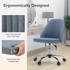 Armless Vanity Chair, Cute Comfy Home Office Desk Chair with Wheels, Modern Upholstered Task Computer Seat for Bedroom, Study, Makeup Vanity, Height Adjustable & Swivel, Blue