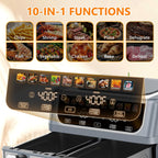 Dual Basket Air Fryer, 9.5 Quart Large Air Fryer with Double Basket, Independent TEMP Control, Sync Setting, Shake Reminder, 10 Presets for Bake, Broil, Defrost, Dehydrate, Grey