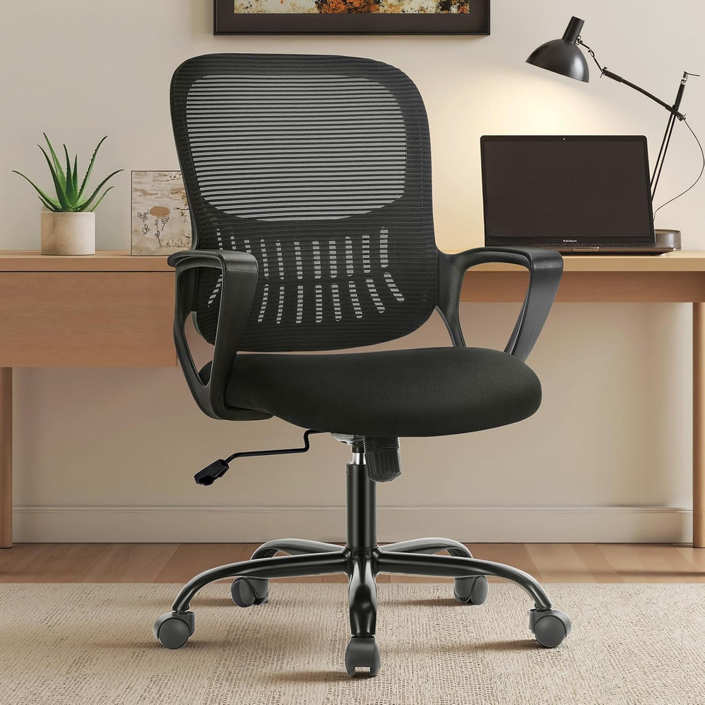 Home Office Managerial Executive Chair, Ergonomic Mesh Adjustable Swivel Mid-Back Chair with, Flip-up Arms, Comfortable Lumbar Support, Comfy Arms for Bedroom,Study,Student, Grey
