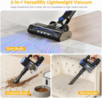Cordless Vacuum Cleaner with Flexible Steering & Extendable Pole,3 Brush Heads, Lightweight Wireless Rechargeable Upright Vacuum with LED Light & Wall Mount for Hardwood Floors & Carpet