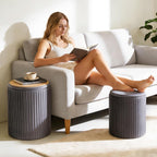 Round Ottoman with Storage Set of 2, Vanity Stool Chair with Storage, Makeup Cute Soft Small Footstool Modern Style Coffee Table, Small Velvet Foot Stool for Living Room Bedroom Dorm, Grey