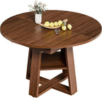 Extendable Round Dining Table for 4-8, Modern Kitchen Oval Dinner Table with Storage Shelf, Wood Pedestal Table, Space Saving Modern Style, Brown
