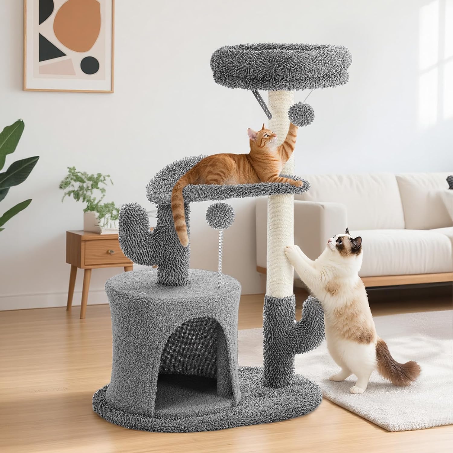 33-inch Cat Tree Tower for Indoor Cats, Small Cat Scratching Post with Curved Bed, Cat Tree with Cat Condo for Adult, Grey