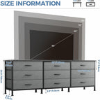 TV Stands for Living Room Furniture with 9 Fabric Drawers, Long Entertainment Center Up to 75 Inch TV, Media Console Table with Storage for Bedroom, Adjustable Feet, Grey.
