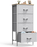 Nightstand with 4 Drawers Bedside Table with Removable Fabric Bins Sturdy Steel Frame Wood Top Organizer Furniture for Bedroom Closet Living Room,Oak Greige