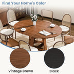 Extendable Round Dining Table for 4-8, Modern Kitchen Oval Dinner Table with Storage Shelf, Wood Pedestal Table, Space Saving Modern Style, Brown