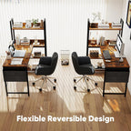 L Shaped Desk Corner Computer Table 47 Inch, L-Shaped Gaming Desks with Storage Shelf Reversible, Wood Tables with Side Bag Adjustable Feet for 2 Monitors Small Space Home Office Bedroom, Brown