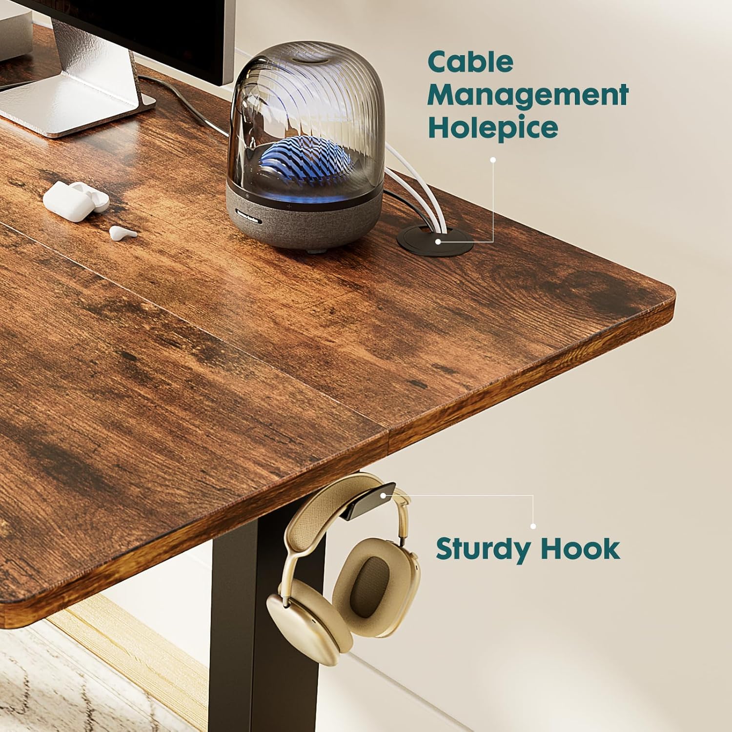 Electric Standing Desk Adjustable Height, 63x24 Inch Sit Stand Up Home Office Desks Memory Computer Workstation PC Work Table with Preset Splice Wood Board Metal Frame, Rustic