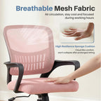 Home Office Chair - Ergonomic Mid Back Mesh Desk Chair with Lumbar Support & Rocking Mode, Height Adjustable with Fixed Armrest, for Conference, Computer, 360?? Swivel, Adults, Pink