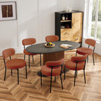 Dining Chairs Set of 6, Mid Century Modern Chair Round Upholstered Curved Backrest, Kitchen Vanity Living Room Chairs with Black Metal Legs, Orange