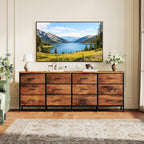 TV Stand for Bedroom with Storage TV Stands for Living Room Rustic, 12 Drawer Dresser Farmhouse Entertainment Center for up to 80 Inch TVs, Media Console Table with Metal Frame Adjustable Feet