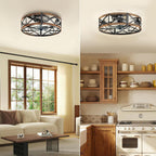 Ceiling Fans with Remote, Farmhouse Ceiling Fan, 19 Inch Low Profile Caged Fandelier, Flush Mount with 6 Wind Speeds, for Bedroom, Kitchen, Living Room, Bulbs Not Included, Gold