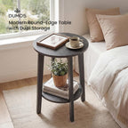 Small Round Side Tables Set of 2 for Living Room, 2-Tier Wood End Tables with Storage Shelf, 220 Lbs, Sturdy Bedside Nightstands with Non-Slip Pads, Easy Assembly, Grey