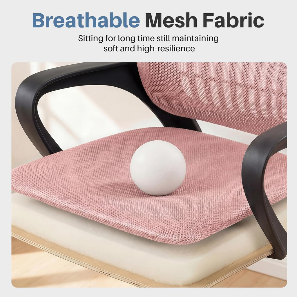 Home Office Chair - Ergonomic Mid Back Mesh Desk Chair with Lumbar Support & Rocking Mode, Height Adjustable with Fixed Armrest, for Conference, Computer, 360?? Swivel, Adults, Pink