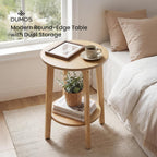 Small Round Side Table for Living Room, 2-Tier Wood End Table with Storage Shelf, 220 Lbs, Sturdy Bedside Nightstand with Non-Slip Pads, Easy Assembly, Natural Wood