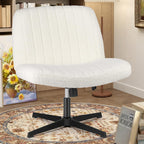 Criss Cross Chair with Wheels Wide Cross Legged Office Desk Vanity Chair Comfy Fabric Armless Adjustable Swivel for Home Computer Task Teddy Pink