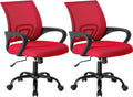 Office Desk Chair - Ergonomic Mid Back with Lumbar Support & Rocking Mode, Height Adjustable with Fixed Armrest, for Home, Computer, Gaming, Conference, Meeting Room, 360?? Swivel, Red, 2 Pack