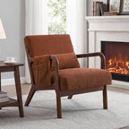 Mid Century Modern Accent Chair, Upholstered Armchair with Lumbar Pillow and Solid Wood Frame, Comfy Reading Chair for Small Living Room, Bedroom, Guest Room, Beige