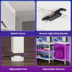 47?? Gaming Desk with USB Charging Ports & LED Lights, Reversible L Shaped Desks Computer Corner Gamer Table with Power Outlets Monitor Stand Storage Shelves for Home Office Small Space, White
