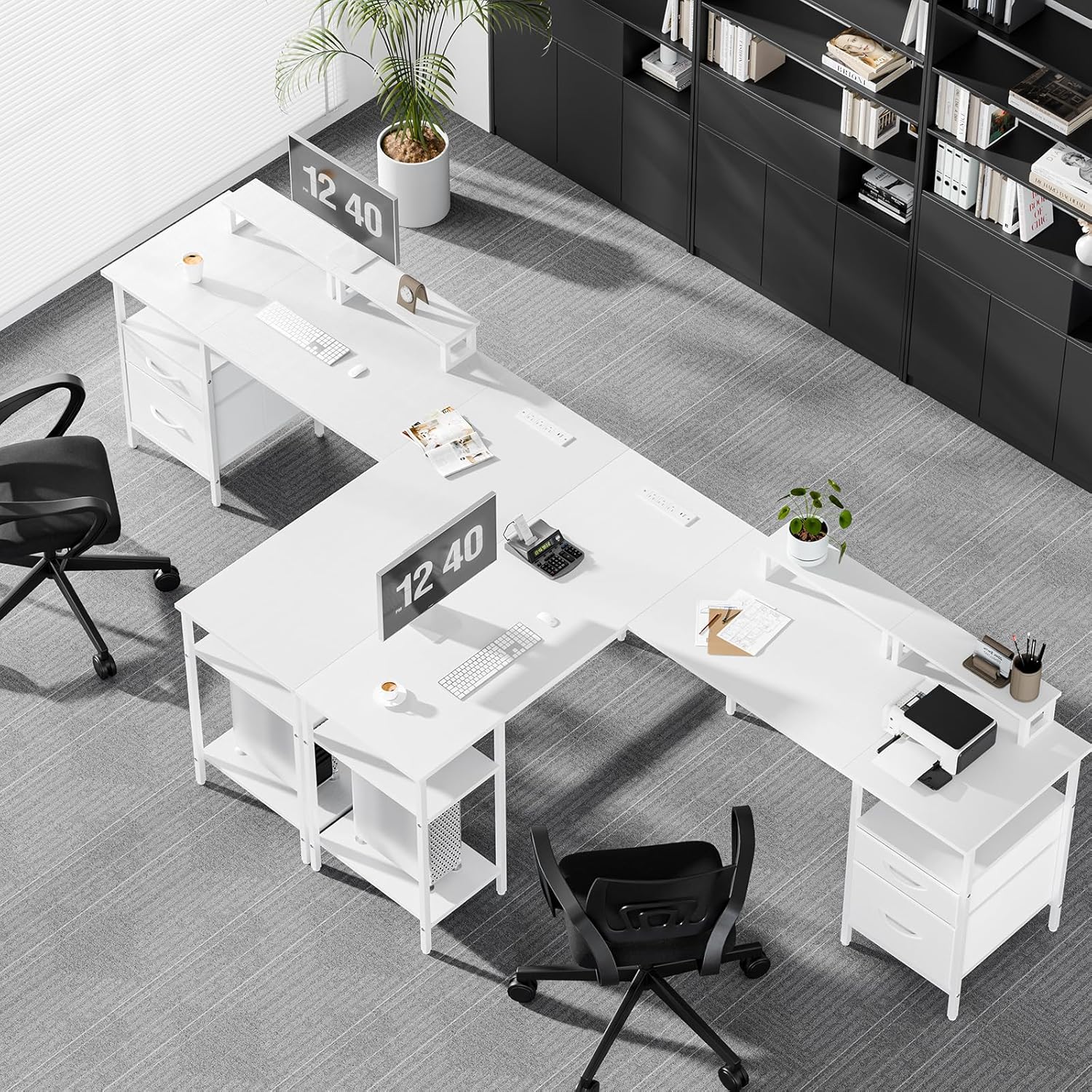 62 Inch L Shaped Gaming Desk with Charging Station & 2 Monitor Stands, Computer Desk with Drawer & Adjustable Storage Shelves, Large Corner Desk for Home Office, White