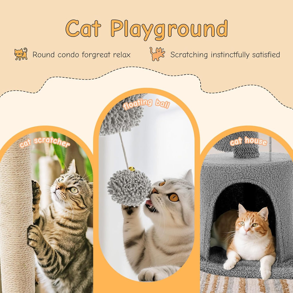 33-inch Cat Tree Tower for Indoor Cats, Small Cat Scratching Post with Curved Bed, Cat Tree with Cat Condo for Adult, Grey