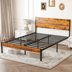Queen Size Bed Frame with Headboard, 800LBS Mattress Foundation with All Sturdy Metal Support, Under Bed Storage, No Box Spring Needed, Easy Assembly, Rust Brown