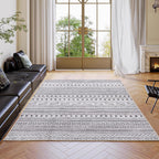 8x10 FT Large Area Rug for Living Room, Machine Washable Low-Pile Rug with Non-Slip Backing, Durable Edge Binding for Bedroom, Dining Room, Vintage Style, Beige
