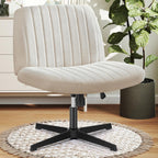 Criss Cross Chair No Wheels, Legged Office Desk Armless Chiar Wide Seat, Adjustable Swivel Teddy Fabric Task Vanity Chairs for Home Bedroom, Pink