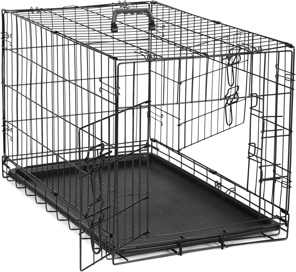 Dog Crate, 24 Inch Small Single Door Dog Cage with Plastic Leak-Proof Pan Tray, Folding Metal Wire Pet Kennel for Indoor, Outdoor, Travel
