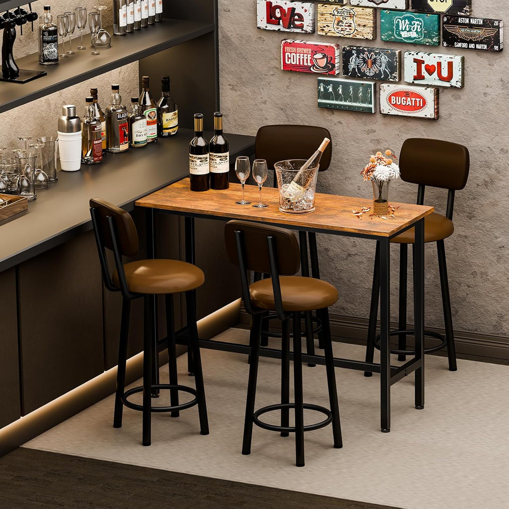 44 inch Bar Table, Counter Bar Height Pub Table, Rectangular High Top Coffee Table, Narrow Long Kitchen & Dining Counter Tables with Sturdy Metal Frame, Rustic Brown