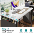 Computer Desk 31 Inch Home Office Desks for Small Spaces, Gaming Writing Study Work Table with Storage Bag for Bedroom, White