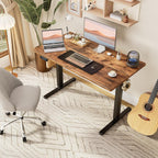 Electric Standing Desk Adjustable Height, 48x24 Inch Sit Stand Up Home Office Desks Memory Computer Workstation PC Work Table with Preset Splice Wood Board Metal Frame, Rustic