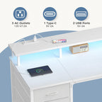 Computer Desk with 4 Drawers,4 Drawer Gaming Desk with Power Outlets and LED Lights,Office Desk for Small Spaces with Monitor Shelf,Writing Desk for Home Office, Bedroom,Study 45 Inch White