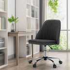 Armless Vanity Chair, Cute Comfy Home Office Desk Chair with Wheels, Modern Upholstered Task Computer Seat for Bedroom, Study, Makeup Vanity, Height Adjustable & Swivel, Drak Gray