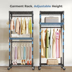 Portable Closet, Rolling Clothes Rack, 29 x 15 x 75 Wardrobe Closet with Adjustable Shelves, Metal Garment Rack with Lockable Wheel, for Cloakroom, Bedroom Storage, Laundry Room, Black