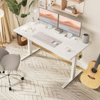 Electric Standing Desk Adjustable Height, 55x24 Inch Sit Stand Up Home Office Desks Memory Computer Workstation PC Work Table with Preset Splice Wood Board Metal Frame, White