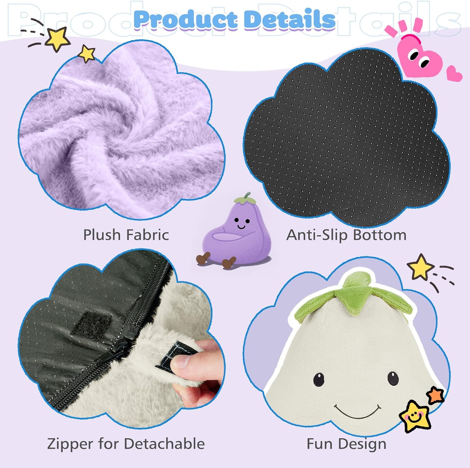 Kids Bean Bag Chair, Stuffed Toddler Couch with Faux Rabbit Fur Cover for Teens & Kids, Comfy Lazy Sofa Chair for Reader, Living Room, Bedroom, Aged 4-12 Years, 24 Inch, Purple