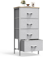 4 Fabric Drawer Small Dresser, Bedside Nightstand with Wooden Top Sturdy Frame, Entryway Closet Bedroom Storage Cabinet Furniture for Dorm,White