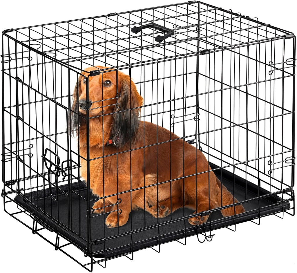 Dog Crate, 24 Inch Small Single Door Dog Cage with Plastic Leak-Proof Pan Tray, Folding Metal Wire Pet Kennel for Indoor, Outdoor, Travel