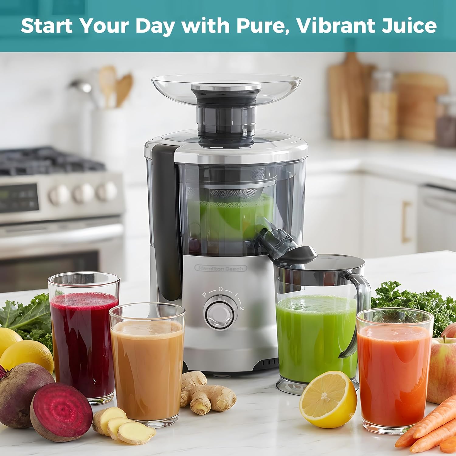 Centrifugal Juicer Machines, 500W Juice Extractor with 2 Feed Chute and Pallet for Vegetable and Fruit, Electric Juicer with 3 Speed Quick Juicing, Easy to Clean, BPA-Free, Silver