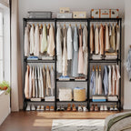 Portable Wardrobe Closet with Hanging Rods, 74.5 Inch Wide Portable Clothing Rack with Shelves, Heavy Duty Clothes Rack, Freestanding Closet Organizer