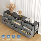 TV Stands for Living Room Furniture with 9 Fabric Drawers, Long Entertainment Center Up to 75 Inch TV, Media Console Table with Storage for Bedroom, Adjustable Feet, Grey.
