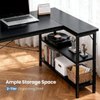 L Shaped Desk 39 Inch Computer Desk Gaming Furniture Corner Desks Home Office PC Table with Reversible Storage Shelves for Writing Working Study Bedroom Dorm, Modern Black