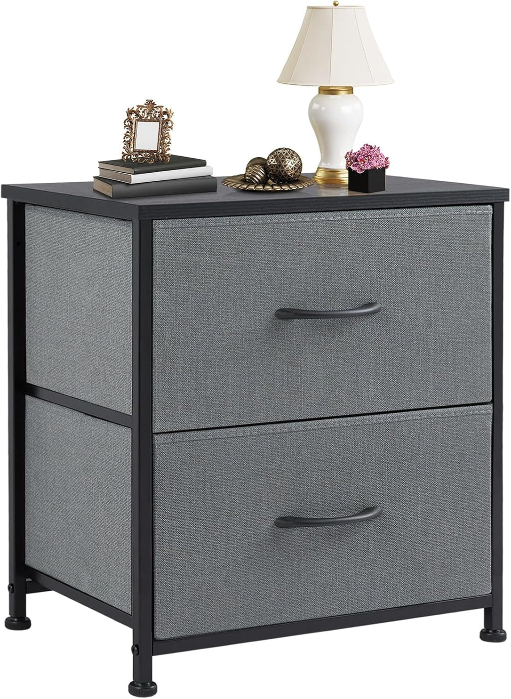 Nightstand Set of 2, Small Dresser with 2 Fabric Drawers Side Bedroom End Table Kids Bedside Storage Furniture for 25 inch Tall Night Stand for Closet, Entryway, College Dorm, Classic Black